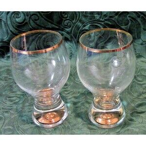 Vintage Colony Crystal Gold Rimmed Snifter/Cordial Bubble Base Glasses 5.5" Tall